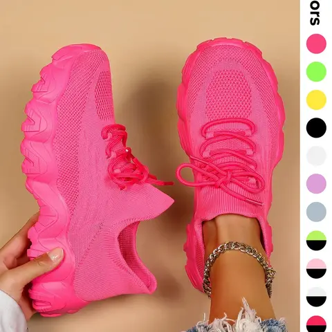 2024 Summer Lace-up Low Top Slip on Women Sneakers, Comfortable Ankle Socks Shoes, Knit Sports Running Shoes, Back To School Women's Workout Sneakers As Gift, for Fall Outfit