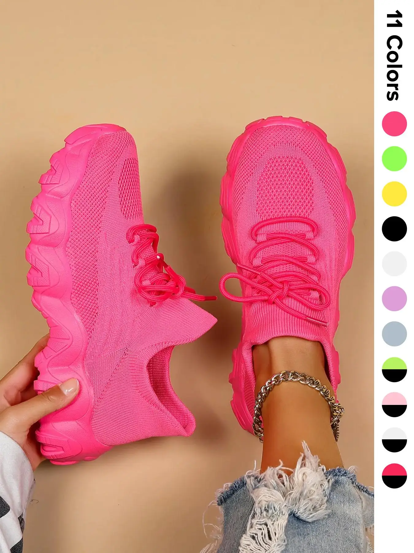2024 Summer Lace-up Low Top Slip on Women Sneakers, Comfortable Ankle Socks Shoes, Knit Sports Running Shoes, Back To School Women's Workout Sneakers