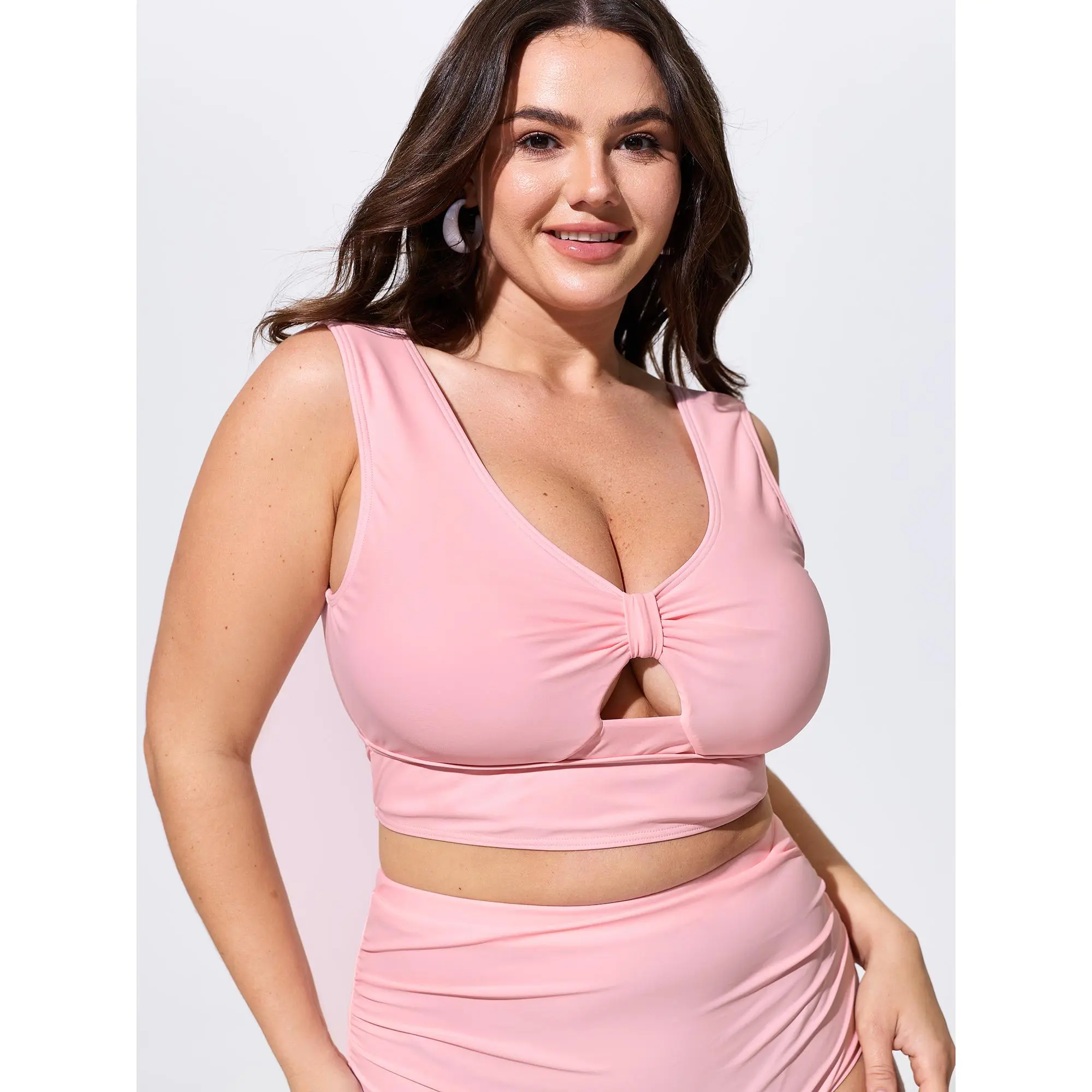 BloomChic Women's Plus Size Nylon Elastane Fitted Cut-Out Ruched Tankini Swim Top - 2026 Spotlight Swimwear, Size 22-24/3X to 30/6X, Summer Finds
