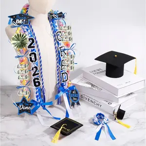 ONERIR 2026 Graduation Leis 18 Pcs - Vibrant Yellow Green Double Ribbon Youthful Class of 2026 Graduation Candy Lei Set Unisex Graduation Party Decorations Gift