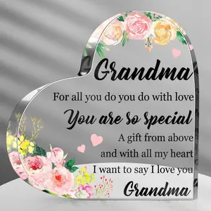 Floral Heart Acrylic Gift for Grandma - Inspirational Birthday & Christmas Keepsake from Grandkids ， Butterfly Home Decor Flower Signs