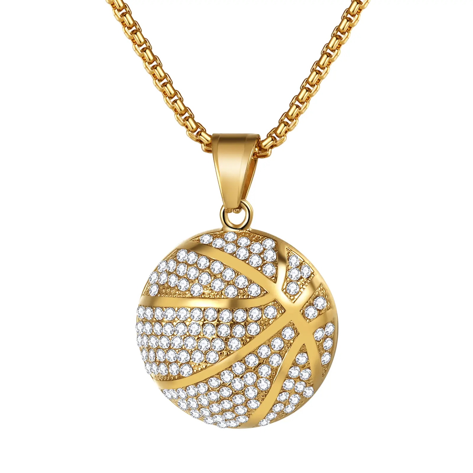 OIDEA Basketball Pendant Necklace for Men Stainless Steel K Gold Tone Rhinestone Diamond Sports Hip Hop Boys Athlete Jewelry Gift