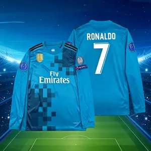 17/18 Away Fan Edition No. 7 Ronaldo Blue Long-Sleeve Soccer Jersey