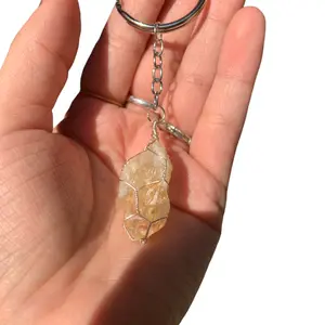Silver | Gold Wire Wrapped Citrine Crystal Keychain