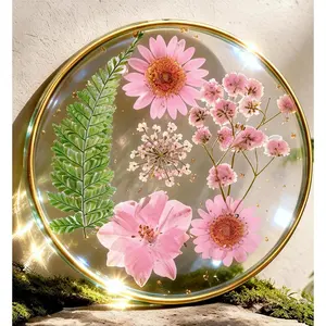Real Dried Flowers Resin Coaster – Pink Cute Cup Coaster for Desk, Coffee Table, Office, Home, Outdoor Decor – Gift for Girls Women (1 Pcs)