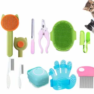 10PCS Cat & Dog Grooming Kit, Self-Cleaning Brush Removes Loose Hair, Pet Bath Brush, Massage Glove, Nail Clipper, Flea Comb