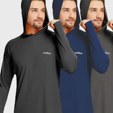 HOMUG Men's Long-Sleeve Hoodie - Loose Letter Print, Quick Dry, Thumb Hole, Lightweight Breathable, UPF 50+ UV-Protective Sun Protection Tops for Outdoor Sports, Gym Exercise (Spring & Summer)