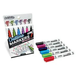 ArtSkills Metallic Outline Markers 6 Count with Metallic Silver Ink, Vibrant Colored Outlines for Journaling and Calligraphy