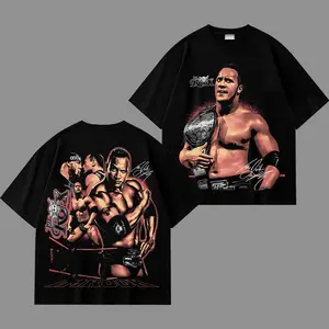 [WWE] The Rock WWE Vintage Graphic T Shirt, Dwayne Johnson Attitude Era Wrestling Tee, Retro WWF Champion Belt Shirt, Classic WWE Wrestling Fan Tee, The Rock People’s Champion Streetwear Graphic Tee for Men Women Fans