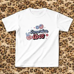 America Vibes Baby Tee, Patriotic Smiley Face Tee, 4th of July Graphic Shirt, USA Retro Summer Outfit.