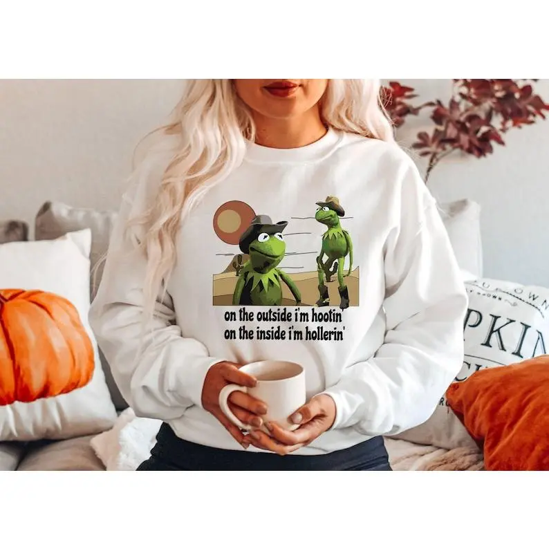 Hootin And Hollerin Sweater - Funny Puppet Sweatshirt - Trendy Meme Shirt - Cute Frog Sweater - Frog Puppet Shirt - Inside I’m Hootin Shirt