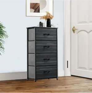 DWVO Fabric Dresser with 4 Drawers - Storage Tower with Large Capacity, Organizer Unit for Bedroom, Living Room & Closets - Sturdy Steel Frame, Wooden Top & Easy Pull Fabric Bins