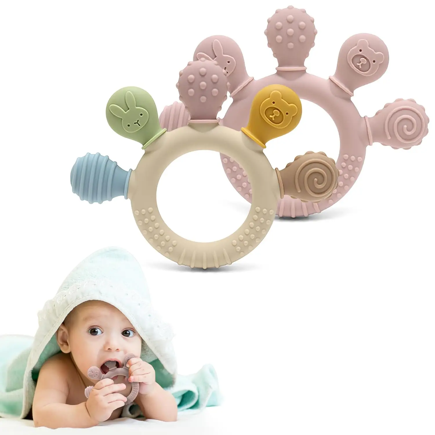 Palm Teether / Colorful & Pink
