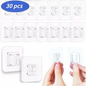 30 Pairs Wall Hooks Hanger Double Sided Adhesive & Suction Cup, Waterproof Wall Storage Holder Organizer for Kitchen Bathroom Home Daily Use