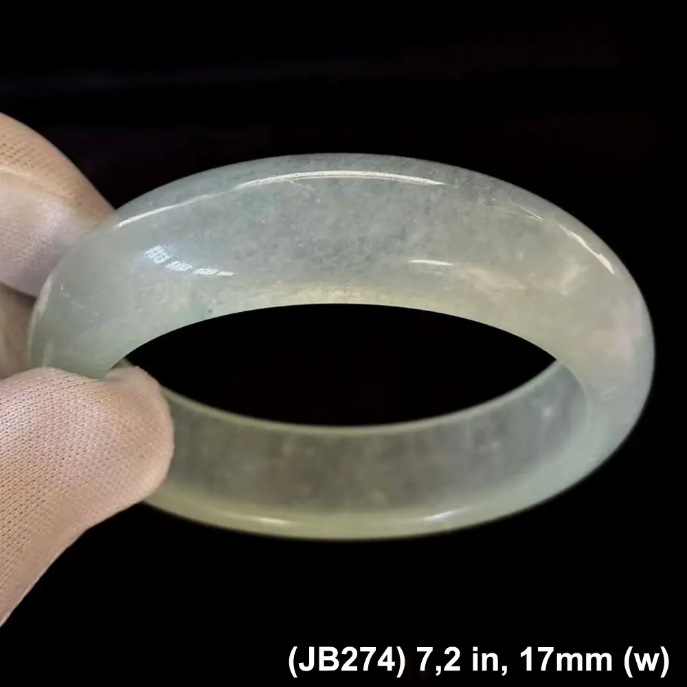 Natural Light Ice Green Translucent Jade Bangle Bracelet, Different Widths, Inner Perimeter 7.2-7.3 inch