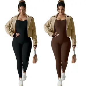 Women's Square Neck Ribbed Seamless Long Sleeve Skinny Bodysuit Jumpsuit - Bodycon, Tummy Control, Hip Lifting, Compression Contouring, Premium Moisture-Wicking Breathable Skin-Friendly Fabric - Activewear Clothing, 1-Piece Jumpsuits, Gym Workout Outfits