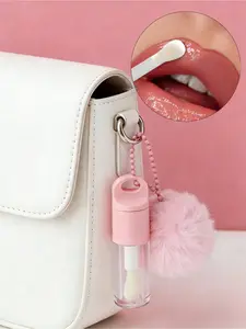 5ML Transparent Lip Gloss Tube with Plush Pendant, Reusable Leak-Proof Liquid Dispenser, Portable Keychain Makeup Refill Bottle