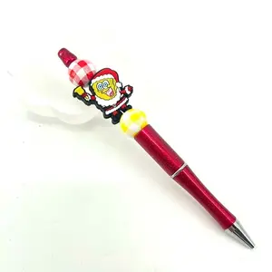 SpongeBob Christmas Santa pen handmade NEW bell yellow red glitter metallic white