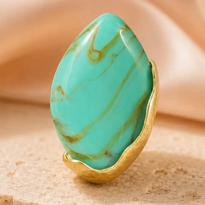 Noire Aura Statement Ring, Teal Casual Elegant Design, Stretchable, Adjustable, with Metal Coating