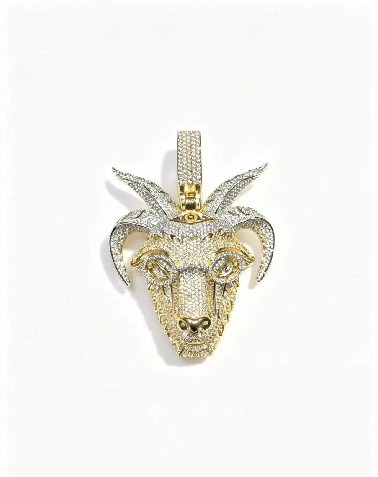 M2-2414 Iced Out GOAT Charm Necklace - Bold Statement Piece for Rappers & Streetwear Enthusiasts - Versatile & Trendy Accessory for Any Outfit