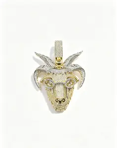M2-2414 Iced Out GOAT Charm Necklace - Bold Statement Piece for Rappers & Streetwear Enthusiasts - Versatile & Trendy Accessory for Any Outfit outdoorfun