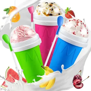 3 Pack Slushy Cup, Slushie Maker Cups, Magic Quick Frozen Squeeze Cups for Ice Cream Juice Milk Yogurt, DIY Smoothie Cooling Cup with Lid and Straw for Kids Friends Family (Blue Pink Green)