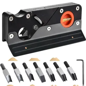 Wood Chamfer Plane with 7 Cutter Heads, Woodworking Edge Corner Flattening Tool with Auxiliary Locator, Woodworking Hand Planer