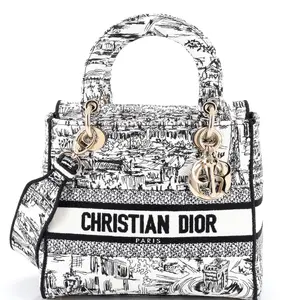 Pre-owned Dior Canvas Plain Top Handle Bags Christian Lady D Lite Bag Embroidered Canvas Medium by Rebag