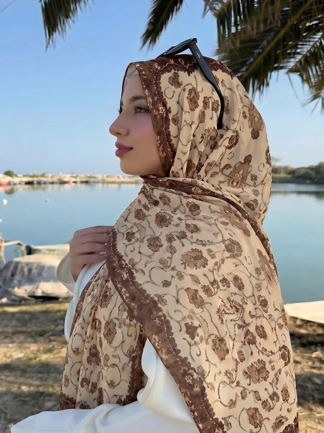 Boho Floral Print Shawl Scarf, Women's Summer Hijab, 85x180cm Fashionable Elegant Chic Headscarf, Stylish Accessory for Ladies