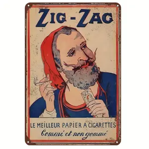 Vintage Zig Zag Metal Sign, 1 Count Retro Wall Art Poster Plaque, Wall Decor for Home Kitchen Bar, Room Decor, Home Office Decor, Home Decoration, Home Decor Supplies