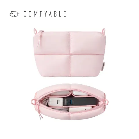 COMFYABLE Nylon Compact Puffy Electronics Organizer - Cute Unisex Multi-Compartment Pouch with Built-In Organizer & Puffy Quilting Design, Portable Travel Accessory for Charger, Phone, Power Bank, Cords, Bag Accessories, Fits Backpacks, Totes, or Luggage