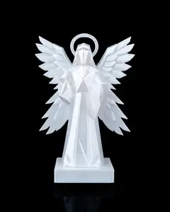 Four-Winged Angel Statue – 3D Printed Religious Figurine | Modern Geometric Guardian Angel Home Décor
