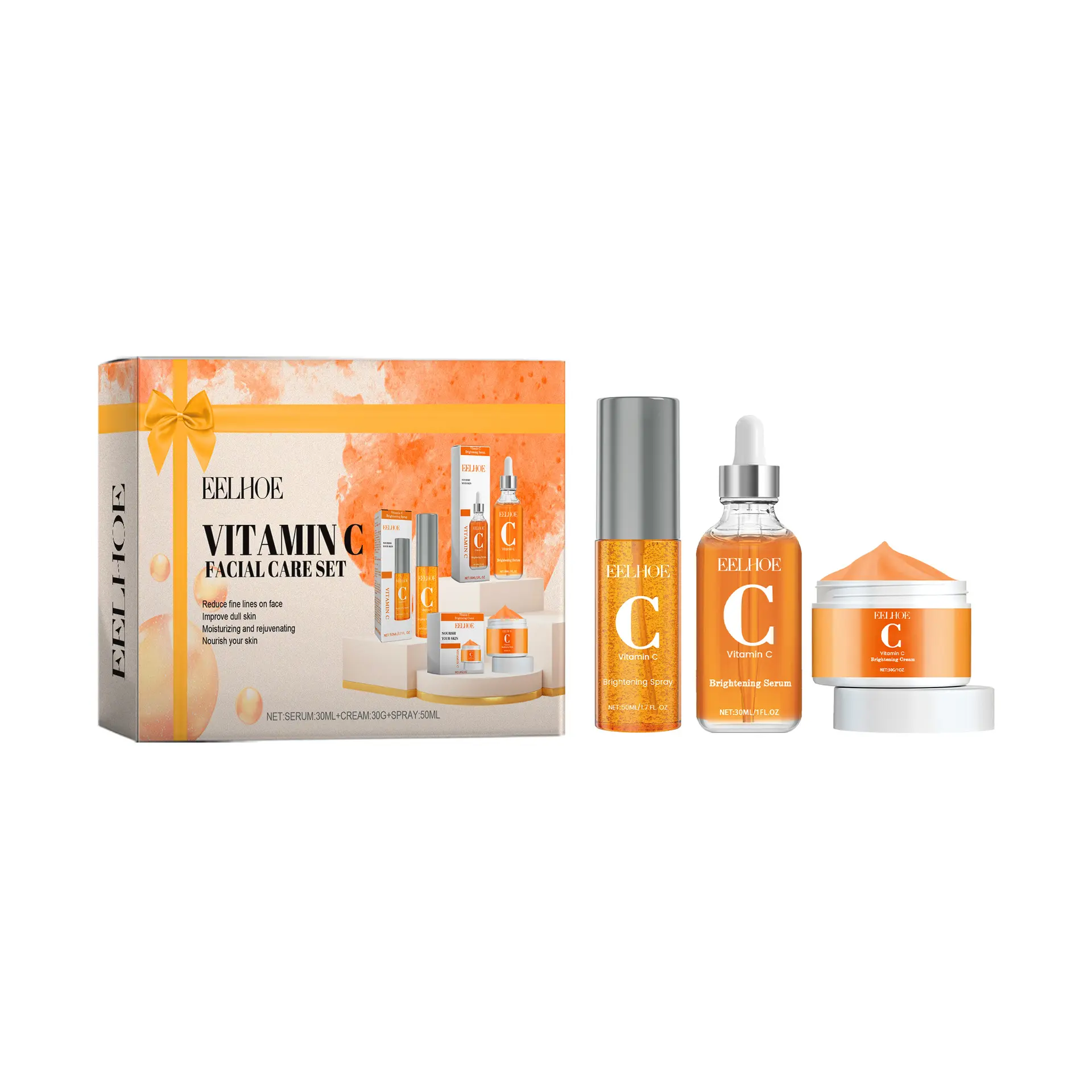EELHOE Vitamin C Facial Skincare Set - Hydrating, Nourishing Kit with Serum, Cream, Bio-Spray for Youthful Radiant Skin, Suitable for All Skin Types (Single Item Option), Hydrate