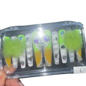 lime slime bling acrylic press on nails