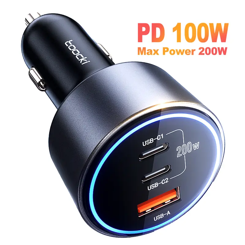 USB C Car Charger Fast Charging 200W, Dual PD 100W Type C Car Charger, PD3.0/QC4.0/PPS Cigarette Lighter Adapter for iPhone 16/15/14/13/12, Galaxy S22/S21 Ultra, MacBook, Laptop etc Automotive Car Charger Car Adapter Extender Car Wireless Charger Type C R