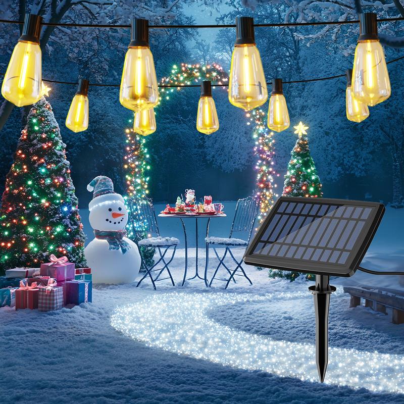DAYBETTER 50FT/100FT Solar Outdoor String Lights, Dimmable Shatterproof ST38 Bulbs For Backyard, Porch, Garden, Christmas, Holiday Decorations,Festive Patio.