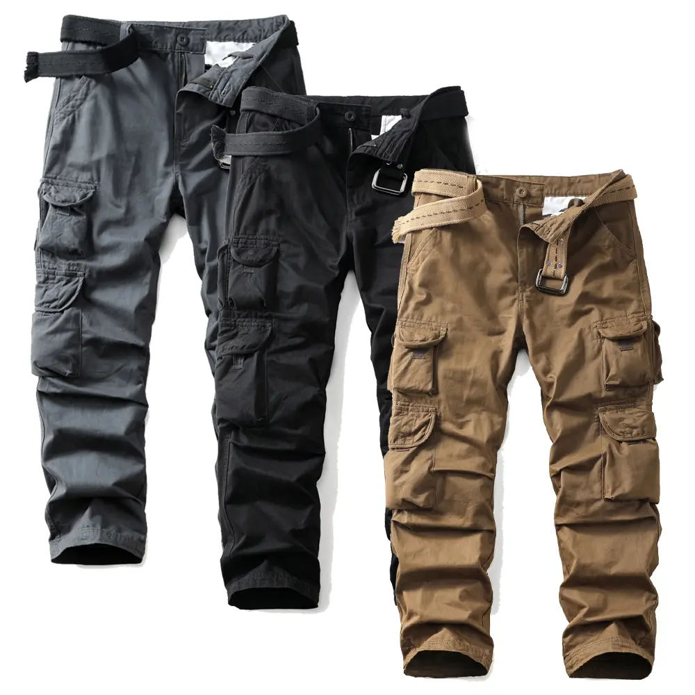 Men's 10-Pocket Tactical Cargo Trousers, 100% Cotton Full Length Straight-Leg Work & Casual Pants for Outdoors, Menswear, Military Style, Tactical Vibes