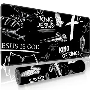 Gaming mouse pad • Christian cross religious art • Non slip rubber backing • Laptop and keyboard desk pad • Cute office supplies for men and women