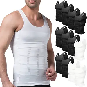 4/3/2/1 PACK Mens Lightweight Compression Shirt Tummy Control Workout Tank Tops Shapewear Menswear Body Shaper Breathable Elastic Soft Stretchy Shirt Suits Athletic Activewear,Men's Casual Round Neck Sleeveless Tank