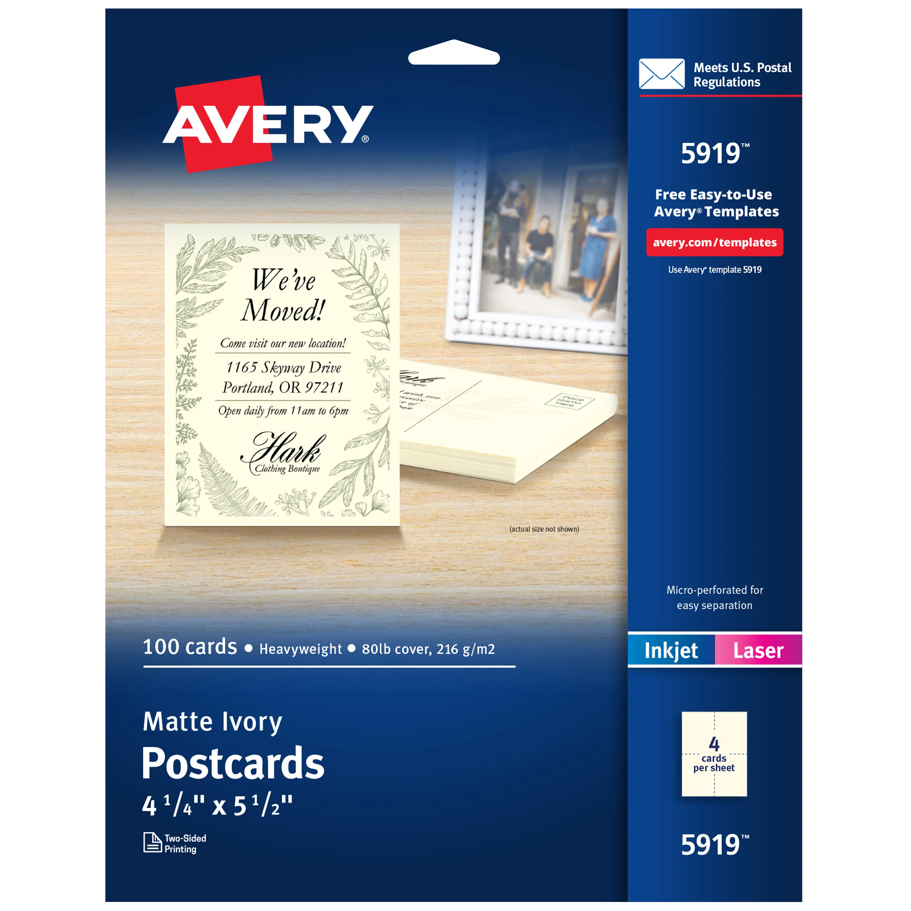 Avery Printable Postcards, 4.25" x 5.5", Ivory, 100 Blank Postcards for Laser and Inkjet Printers (5919)