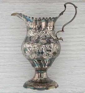 1816 Antique Pastoral Cream Pot Pitcher Sterling Silver Monogrammed Tea Coffee
