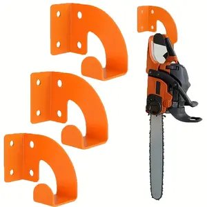 3PCS Garage Chainsaw Wall Mount Holder, Heavy Duty Metal Storage Organizer with Locking Design and Mounting Brackets, Fits Gas Chainsaws and Electric Chain Saws, Space Saving Tool Rack, Yard Tool Rack for Garage and Workshop