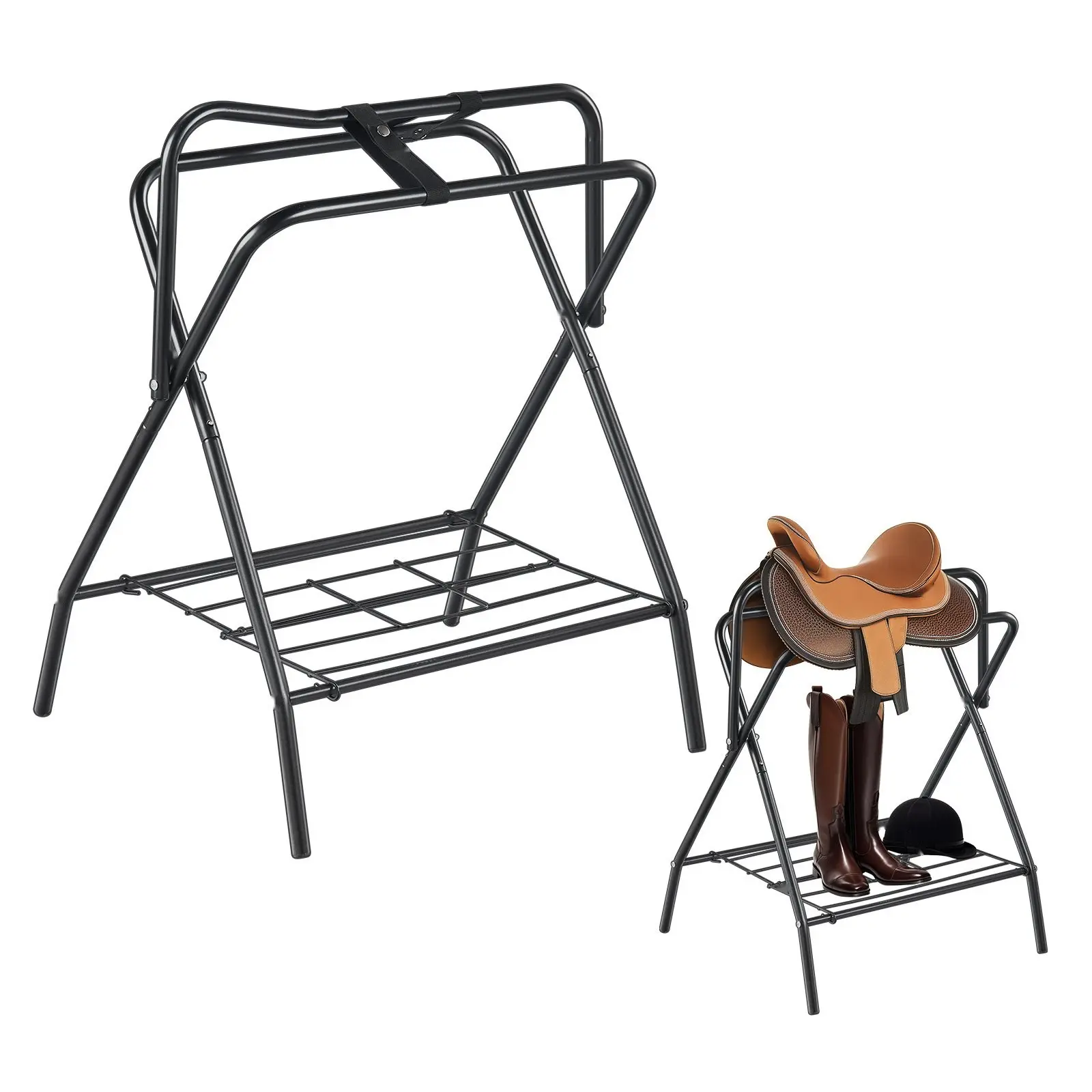 Folding Saddle Rack Freestanding Horse Saddle Stand For English Saddle, Durable Metal Equestrian Storage Rack, Portable Freestanding Stable Organizer, Easy Assembly Horse Gear Holder, Space Saving Barn Accessory