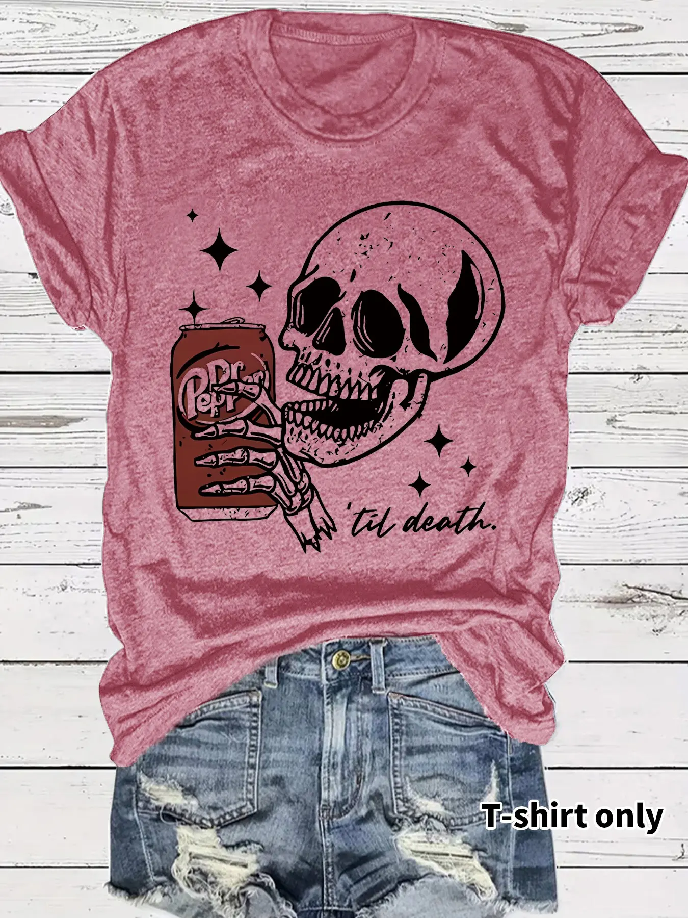Women's Skull Coca-Cola Print Round Neck Fitted T-Shirt, Casual Summer Vacation Short Sleeve Top, Soft Fabric, Daily Comfort, Elegant Design, Streetwear, Apparel