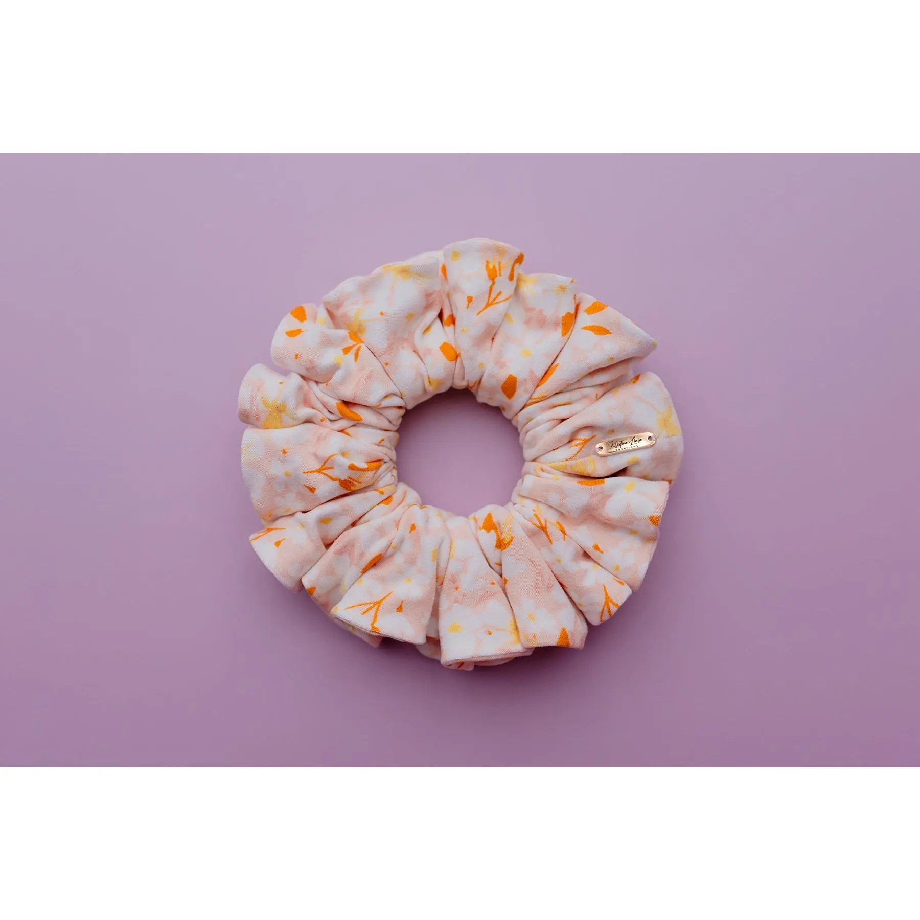 Alani Jersey Knit Fabric Scrunchie in Pink and Orange Florals