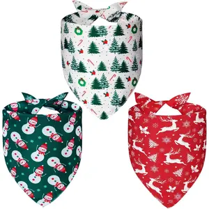 WAGGING WHISKERS Christmas Dog Bandanas XLarge 3PCS, 6 Pattern Holiday Scarf for Boy and Girl, Triangle Reversible Bibs Breed for Puppy Pets