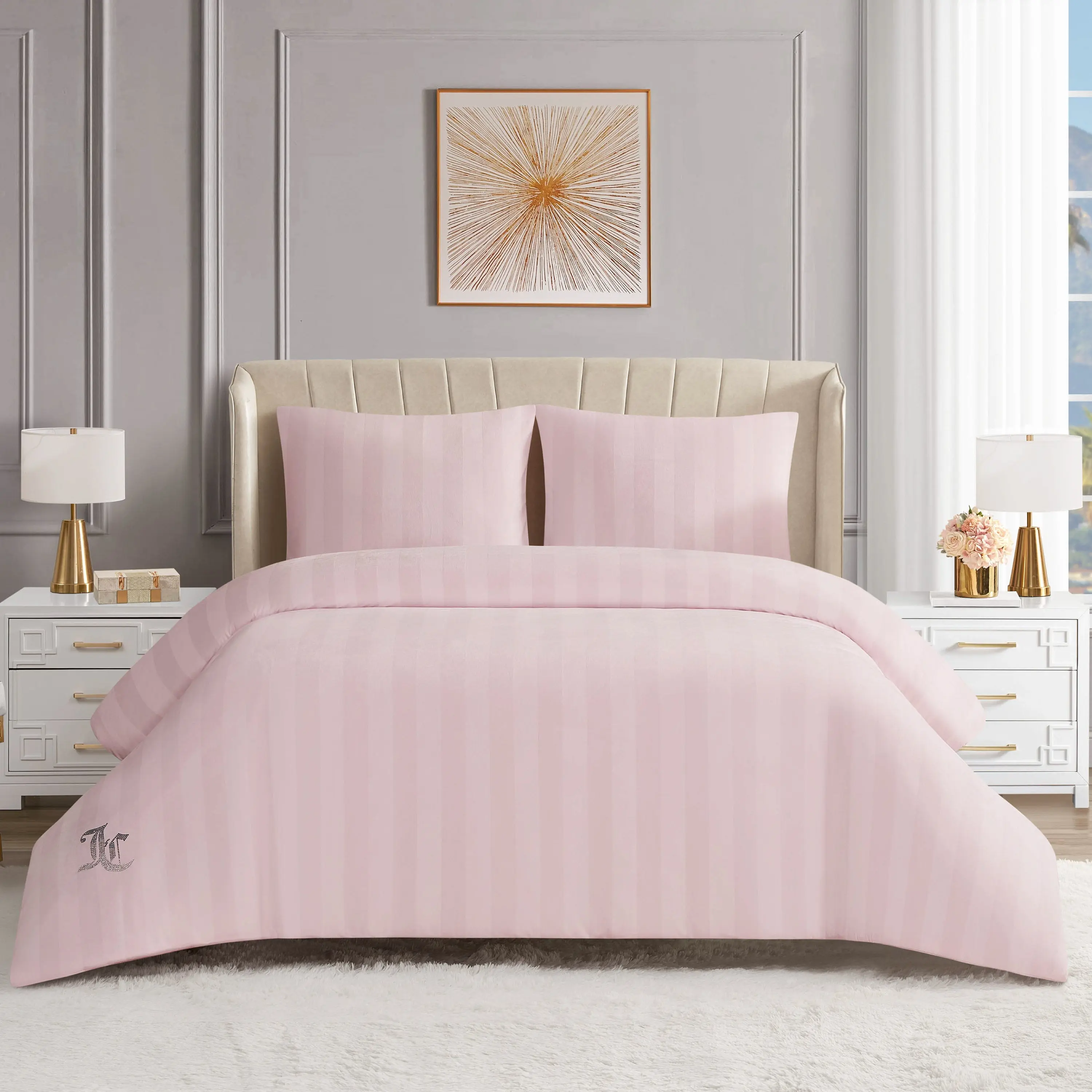 Juicy Couture Jenny Velour Striped Jacquard Comforter Set