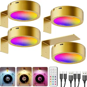 RGB USB Rechargeable Picture Lights, Gold 2600mAh Battery Operated Art Lights for Paintings Wireless Night Light Over Picture Frame Cordless LED Gallery Wall Light Remote Spotlight for Poster Photo Artwork