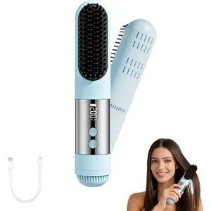 Cordless Hair Straightener Brush – Portable Mini Straightening Comb, Rechargeable, LCD Display, Fast Heating (30s), Cool Curl Airflow Styler, Perfect Gift for Her – Travel Essentials & Holiday Gift