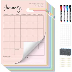 Undated Dry Erase Wall Calendar 12 Month, 12" x 17" Laminated Calendar Monthly Office Calendar 2026, 12 Sheets